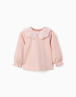 -T-shirt à manches longues avec col en broderie anglaise