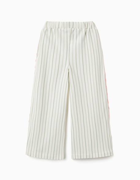 Pantalon en coton à rayures avec galon ric rac Beige clair 3 - vertbaudet enfant 
