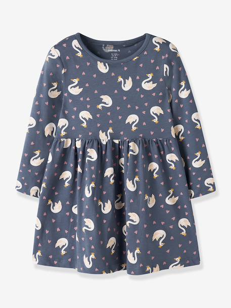 Robe fille à manches longues name it bleu grisé+mauve+vert sauge 1 - vertbaudet enfant 