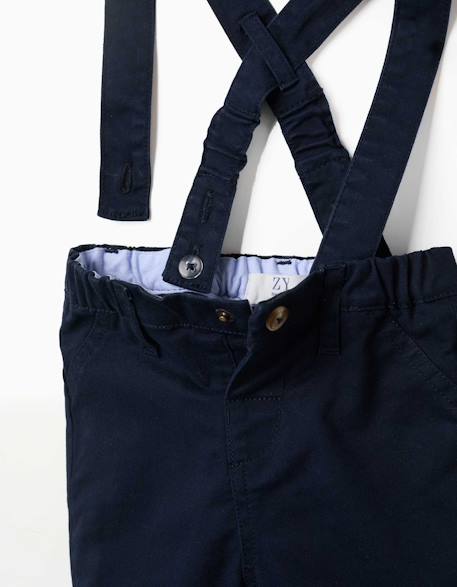 Pantalon en sergé avec bretelles amovibles Bleu foncé 3 - vertbaudet enfant 