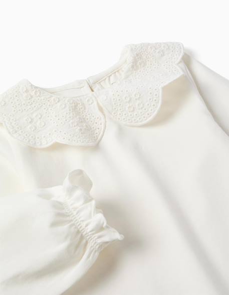 T-shirt à manches longues avec col en broderie anglaise Blanc+Rose clair 3 - vertbaudet enfant 