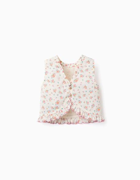 Blouse sans manches en coton avec motif floral Beige clair 2 - vertbaudet enfant 