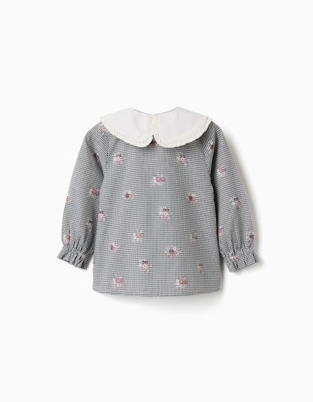 Chemise en coton à motif vichy avec imprimé floral Bleu foncé 2 - vertbaudet enfant 