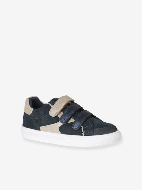 Baskets enfant fille cuir à scratchs blanc imprimé+écru+lot blanc+marine 16 - vertbaudet enfant 