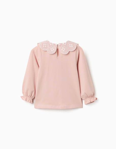 T-shirt à manches longues avec col en broderie anglaise Blanc+Rose clair 5 - vertbaudet enfant 