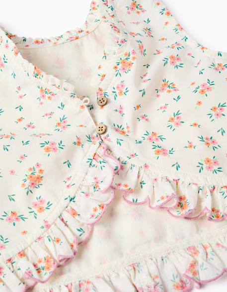 Blouse sans manches en coton avec motif floral Beige clair 3 - vertbaudet enfant 
