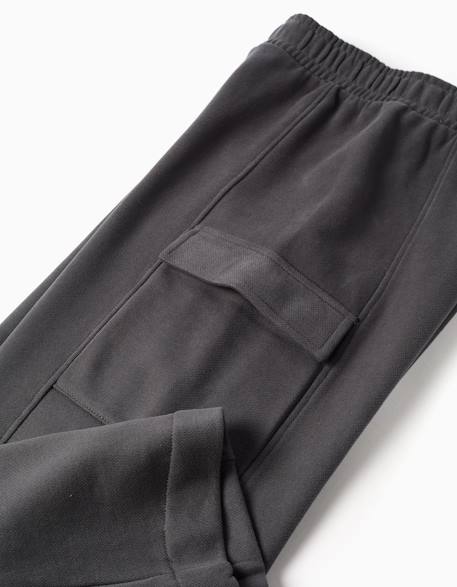 Pantalon en molleton à jambe large avec poches cargo Bleu clair+Gris foncé 8 - vertbaudet enfant 