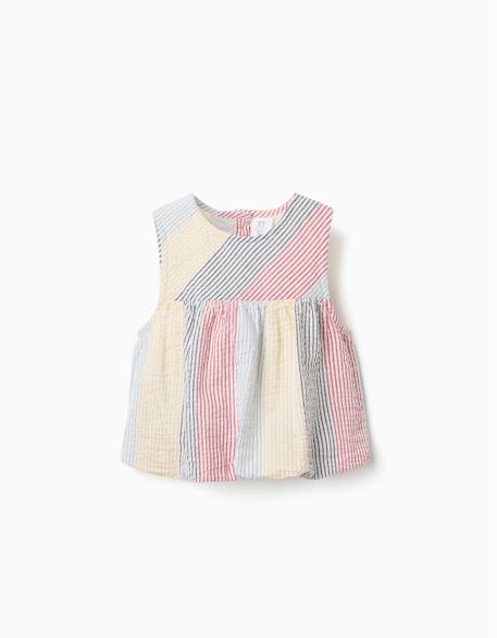 Fille-Chemise, blouse, tunique-Blouse sans manches en coton à rayures you&me