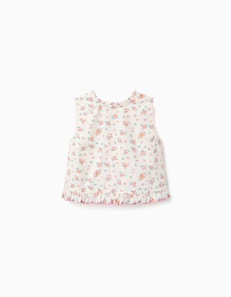 Blouse sans manches en coton avec motif floral Beige clair 1 - vertbaudet enfant 