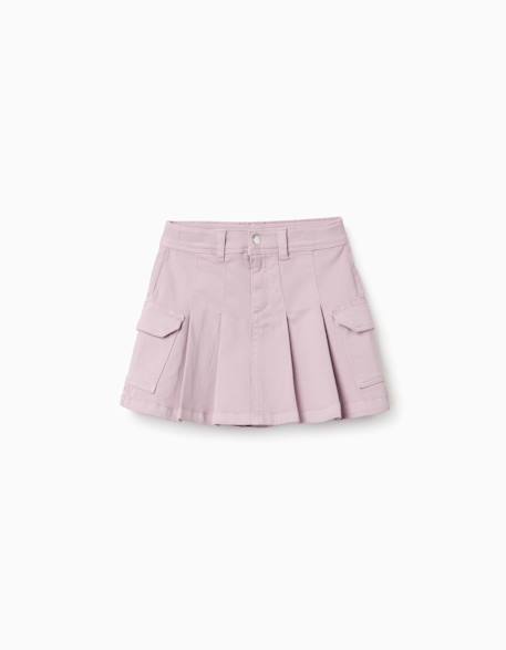 Jupe en sergé avec plis et poches cargo Mauve clair 1 - vertbaudet enfant 