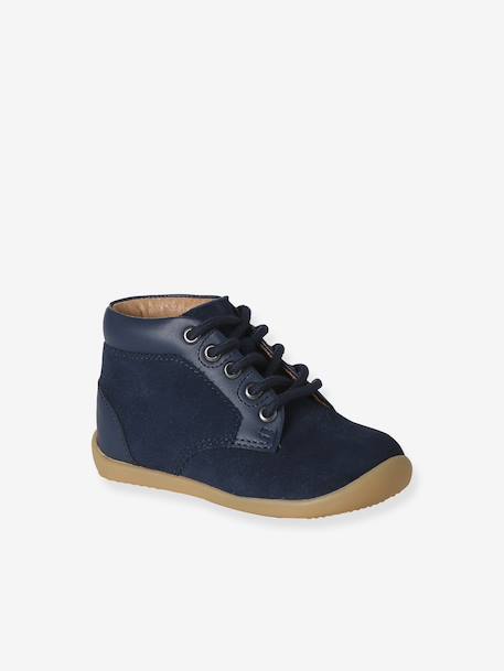 Bottillons lacés cuir souple bébé premiers pas bleu+lot bleu+marine 1 - vertbaudet enfant 