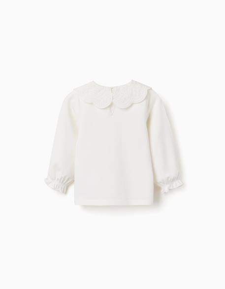 T-shirt à manches longues avec col en broderie anglaise Blanc+Rose clair 2 - vertbaudet enfant 