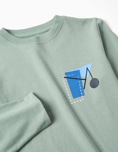 T-shirt en coton à manches longues avec imprimé shapes Blanc+Vert 6 - vertbaudet enfant 