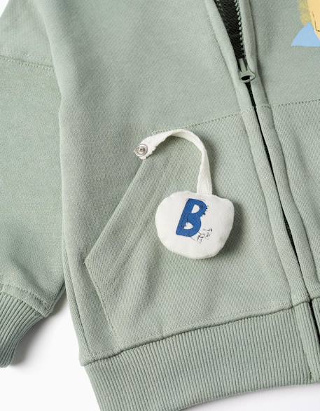 Sweat zippé en coton avec capuche et imprimé ours Vert 3 - vertbaudet enfant 