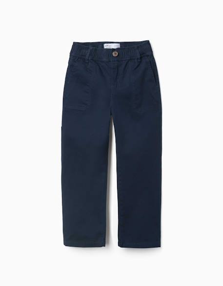 Pantalon de charpentier en sergé avec taille élastiquée Beige clair+Bleu foncé 5 - vertbaudet enfant 