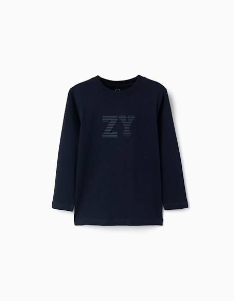 T-shirt en coton à manches longues avec imprimé zy Bleu foncé+Rouge 1 - vertbaudet enfant 