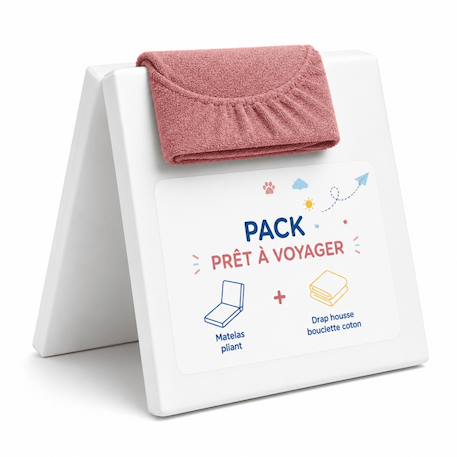 Pack matelas pliant 60x120 + drap housse éponge rose - idéal voyage - déhoussable et sain Rose 1 - vertbaudet enfant 