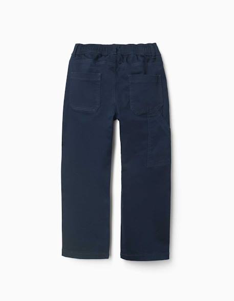 Pantalon de charpentier en sergé avec taille élastiquée Beige clair+Bleu foncé 6 - vertbaudet enfant 