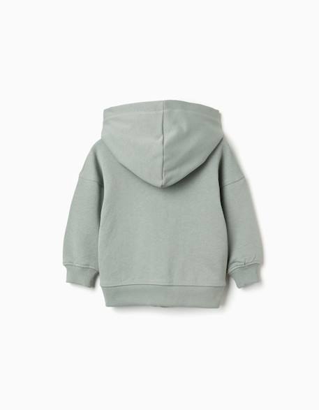 Sweat zippé en coton avec capuche et imprimé ours Vert 2 - vertbaudet enfant 