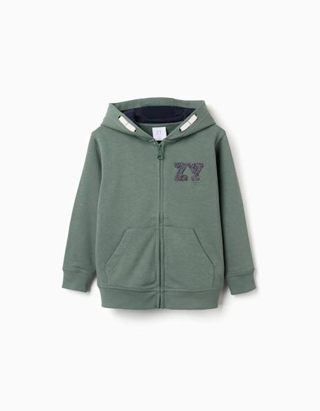 Sweat zippé en coton avec capuche et broderie en bouclettes zy Vert foncé 1 - vertbaudet enfant 