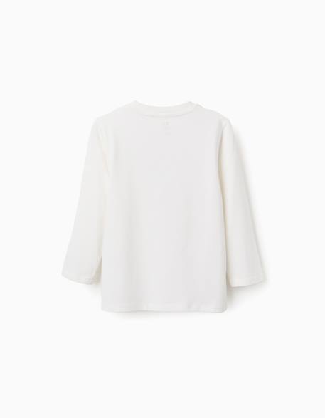 T-shirt en coton à manches longues avec imprimé shapes Blanc+Vert 2 - vertbaudet enfant 