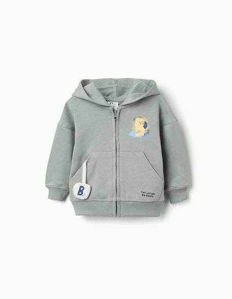 Bébé-Pull, gilet, sweat-Sweat zippé en coton avec capuche et imprimé ours