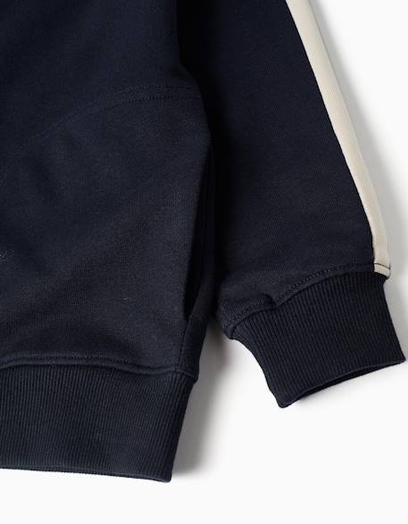 Sweat zippé en coton avec capuche et bande à rayures Bleu foncé 4 - vertbaudet enfant 