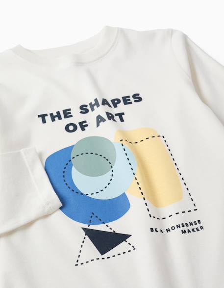T-shirt en coton à manches longues avec imprimé shapes Blanc+Vert 3 - vertbaudet enfant 