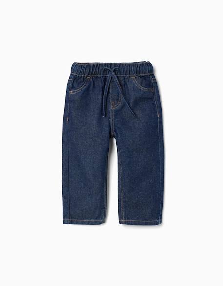 Pantalon en jean baggy avec cordon de serrage Bleu foncé 1 - vertbaudet enfant 