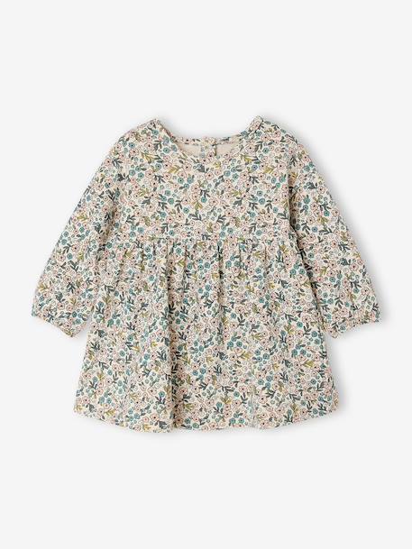 Ensemble bébé fille 3 pièces robe cardigan bandeau bleu grisé+corail+vert+vieux rose 18 - vertbaudet enfant 