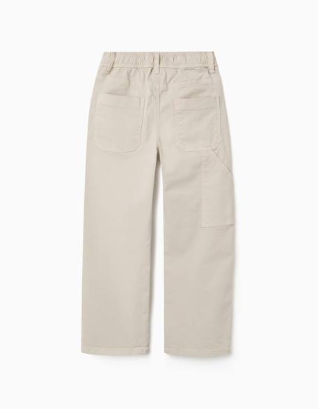 Pantalon de charpentier en sergé avec taille élastiquée Beige clair+Bleu foncé 2 - vertbaudet enfant 