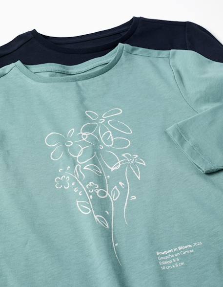 Lot de 2 t-shirts à manches longues avec imprimés de l'art Rose clair+Vert clair 8 - vertbaudet enfant 