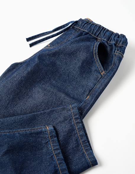 Pantalon en jean baggy avec cordon de serrage Bleu foncé 4 - vertbaudet enfant 