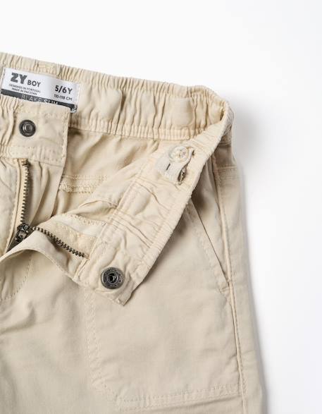 Pantalon de charpentier en sergé avec taille élastiquée Beige clair+Bleu foncé 3 - vertbaudet enfant 