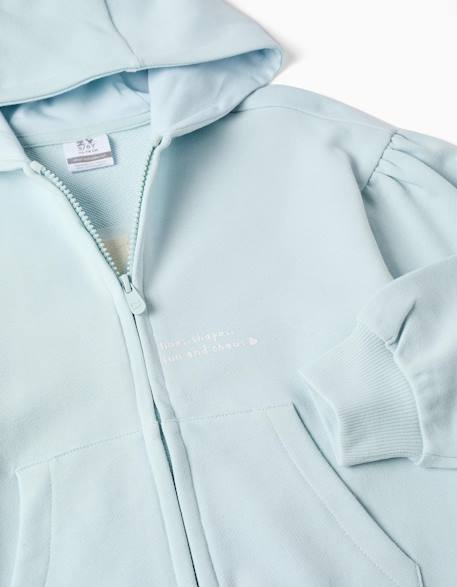 Sweat zippé en coton avec capuche et imprimé fleur Bleu clair 3 - vertbaudet enfant 