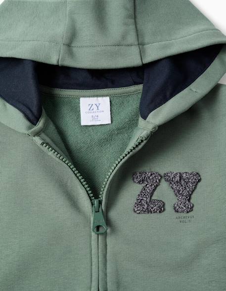 Sweat zippé en coton avec capuche et broderie en bouclettes zy Vert foncé 3 - vertbaudet enfant 