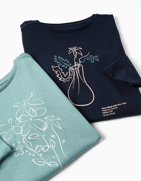 Lot de 2 t-shirts à manches longues avec imprimés de l'art Rose clair+Vert clair 7 - vertbaudet enfant 