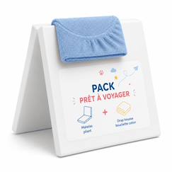 Puériculture-Lit de voyage et accessoires sommeil-Pack matelas pliant 60x120 + drap housse éponge bleu - idéal voyage - déhoussable et sain