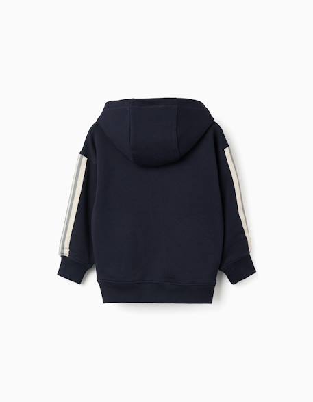 Sweat zippé en coton avec capuche et bande à rayures Bleu foncé 2 - vertbaudet enfant 