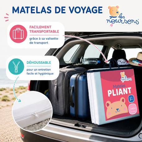 Pack matelas pliant 60x120 + drap housse éponge rose - idéal voyage - déhoussable et sain Rose 4 - vertbaudet enfant 