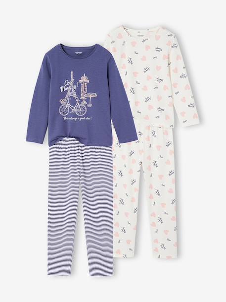 Lot de 2 pyjamas longs fille bleu ardoise 1 - vertbaudet enfant 