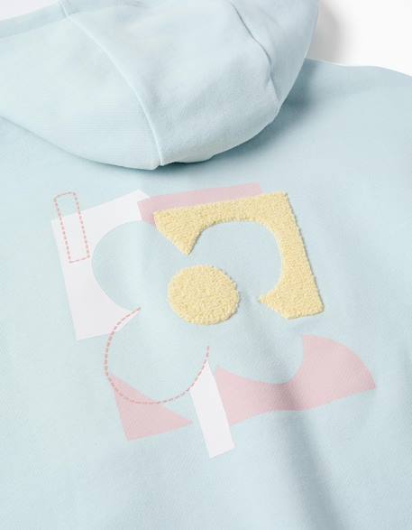 Sweat zippé en coton avec capuche et imprimé fleur Bleu clair 4 - vertbaudet enfant 