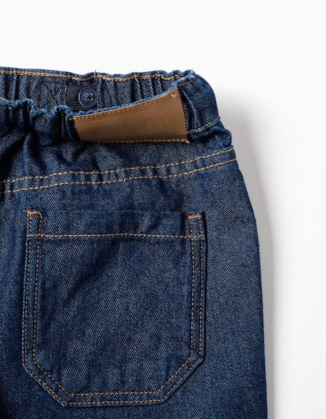 Pantalon en jean baggy avec cordon de serrage Bleu foncé 3 - vertbaudet enfant 