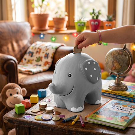 Tirelire éléphant en céramique pour enfant Gris 2 - vertbaudet enfant 