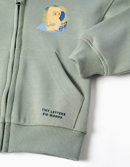 Sweat zippé en coton avec capuche et imprimé ours Vert 4 - vertbaudet enfant 