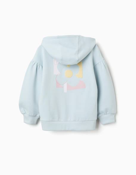Sweat zippé en coton avec capuche et imprimé fleur Bleu clair 2 - vertbaudet enfant 