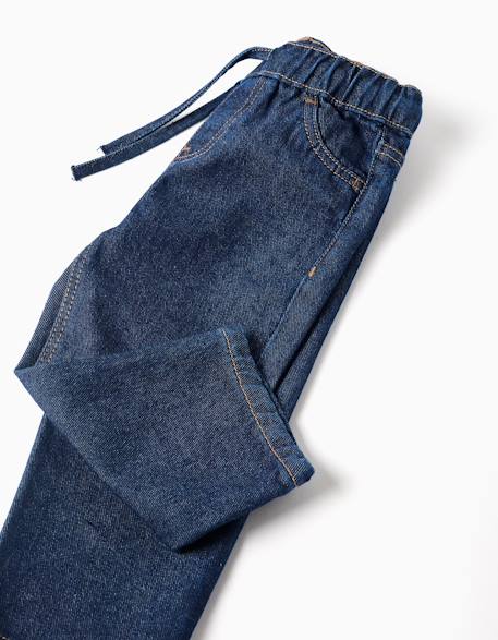 Pantalon en jean baggy avec cordon de serrage Bleu foncé 4 - vertbaudet enfant 