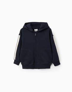 -Sweat zippé en coton avec capuche et bande à rayures