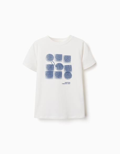 T-shirt en coton avec imprimé formes Blanc+Jaune+Vert 1 - vertbaudet enfant 