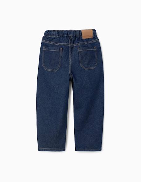 Pantalon en jean baggy avec cordon de serrage Bleu foncé 2 - vertbaudet enfant 